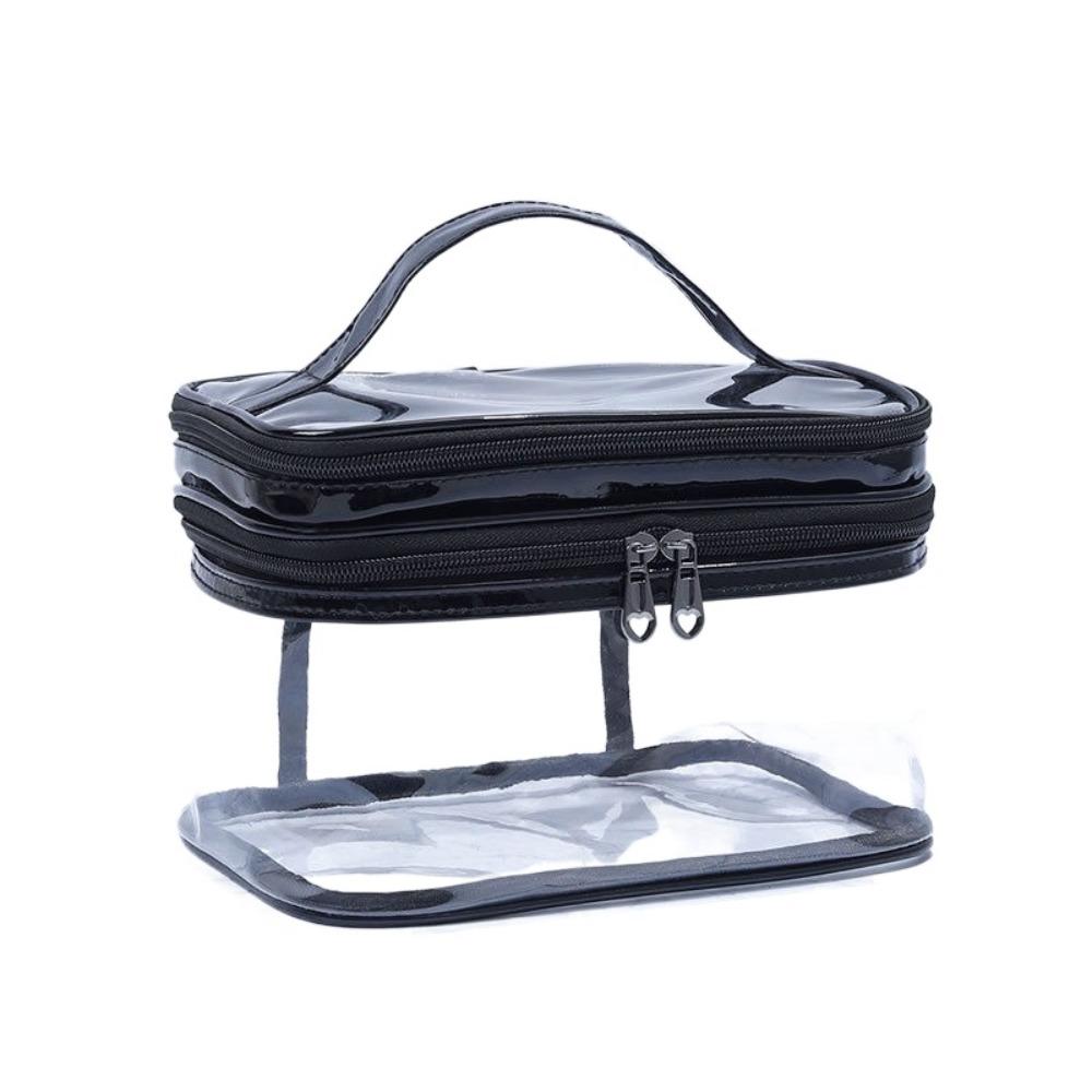 

Two Layers Makeup Bag PVC Cosmetic Organizer Bag Simple Transparent Cosmetic Box Outdoor чёрный