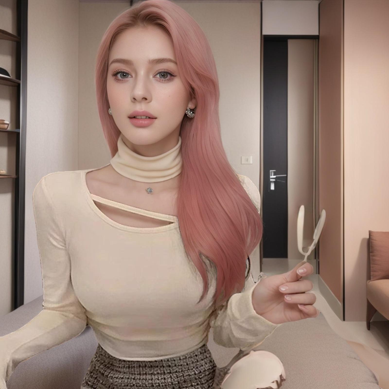 

2024 Шикарная Милая и Острая Девушка Полувысокий Воротник Приталенная Футболка с Длинным Рукавом Small абрикосовый/белый