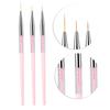 3pcs Nail Art Dotting Liner Brush UV Gel Painting Pen Drawing Tool Set Rhinestone Handle (Pink)