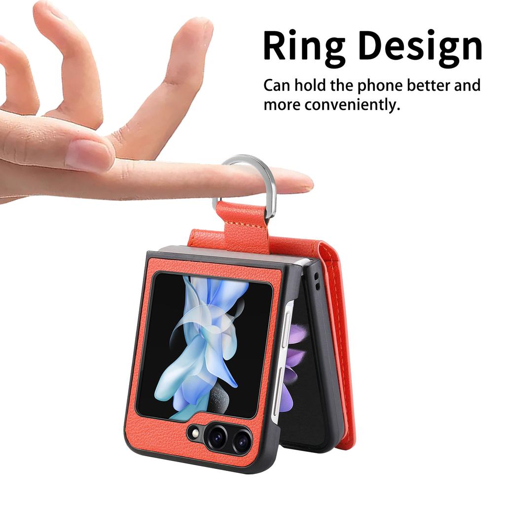 For Samsung Z Flip 5 Anti-Drop Card Slot Phone Accessories Case for Samsung Galaxy Z Flip 5 Flip5 Finger Ring Leather Bag