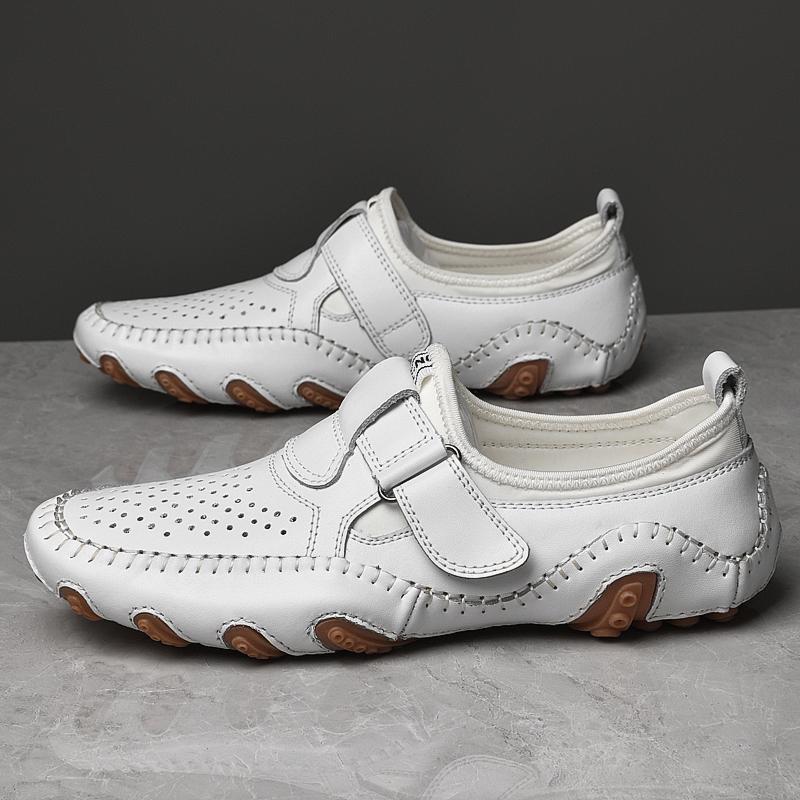 Frühling Neue Herren Outdoor Hohle Atmungsaktive Anti-Rutsch Fahrschuhe Handgenäht Bequem Weiche Sohle Leichtgewichtige Bohnenschuhe für Herren