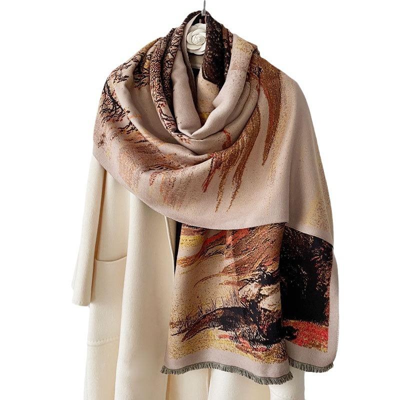 Autumn and Winter Gold Dyed Autumn Jacquard Scarf Women's High-end Imitation Cashmere Shawl Atmospheric Thickening Warm Scarf