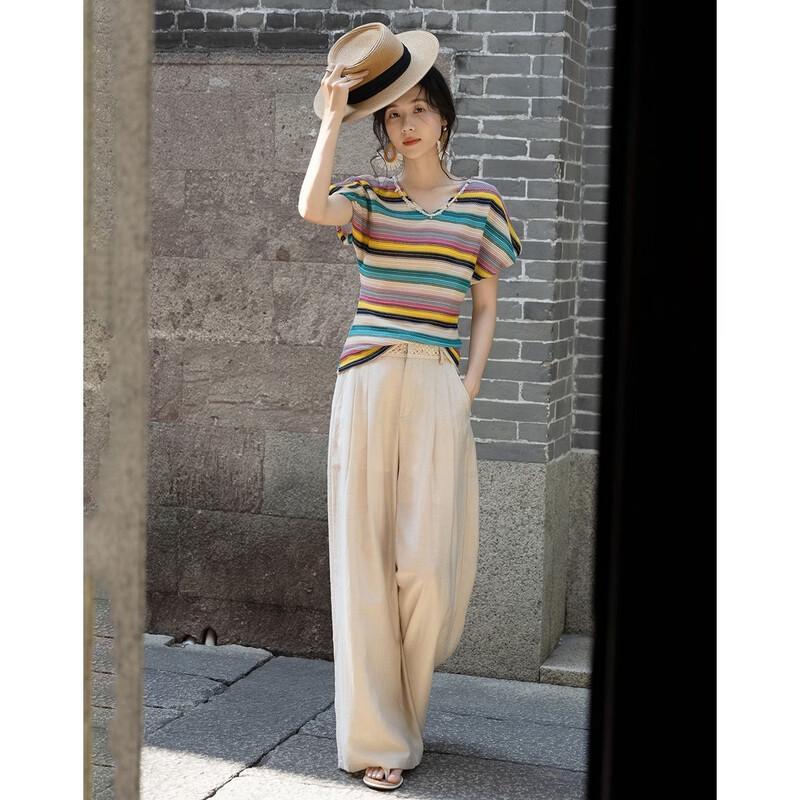 Demana Romantic Sweetheart V-Neck Stripe T-Shirt