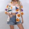 Women's Casual Printing Button-down Shirt Three-quarter Sleeve Dress Shirt Lapel Work Shirt With Pockets