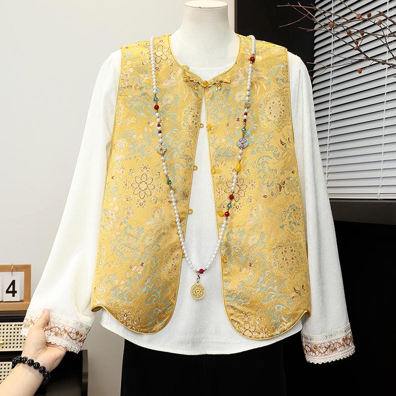 

Chinese Style Sleeveless Embroidered Vest for Middle-Aged and Elderly Women XXXL жовтий