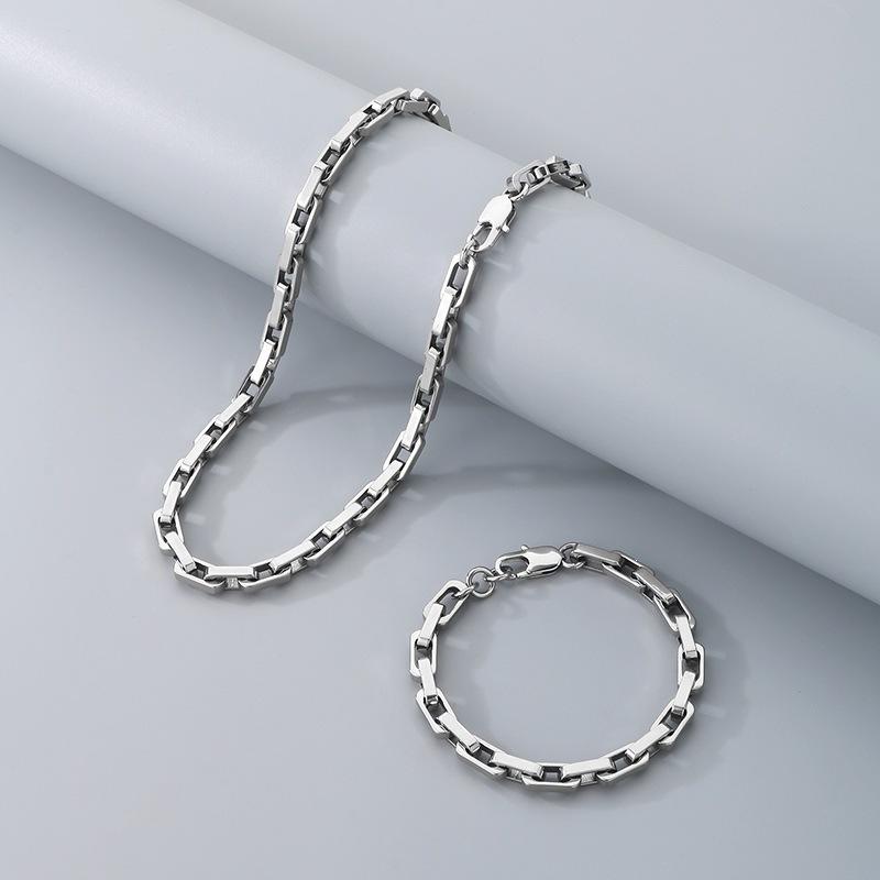 Fashion Commuting Bold O-chain Stainless Steel Bracelet Niche Cuban Chain Men's Plain Chain Necklace