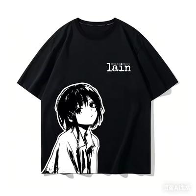 חולצת טי אנימה Serial Experiments Lain, לבישה לכל העונות, חולצה יוניסקס איכותית במידות גדולות, חולצת טי נוחה לנשים וגברים