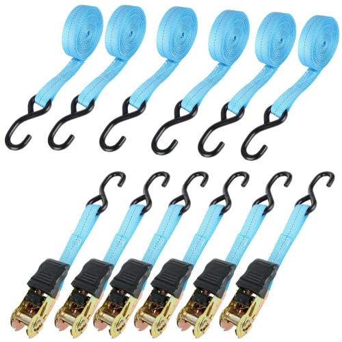Yanuki 6-Piece Set of 6 Ratchet Lashing Belts, 6m x 2.5cm Wide, 800kg Breaking Load Capacity, Multi-Purpose Load Tie-Down Straps for Securely Fastenin