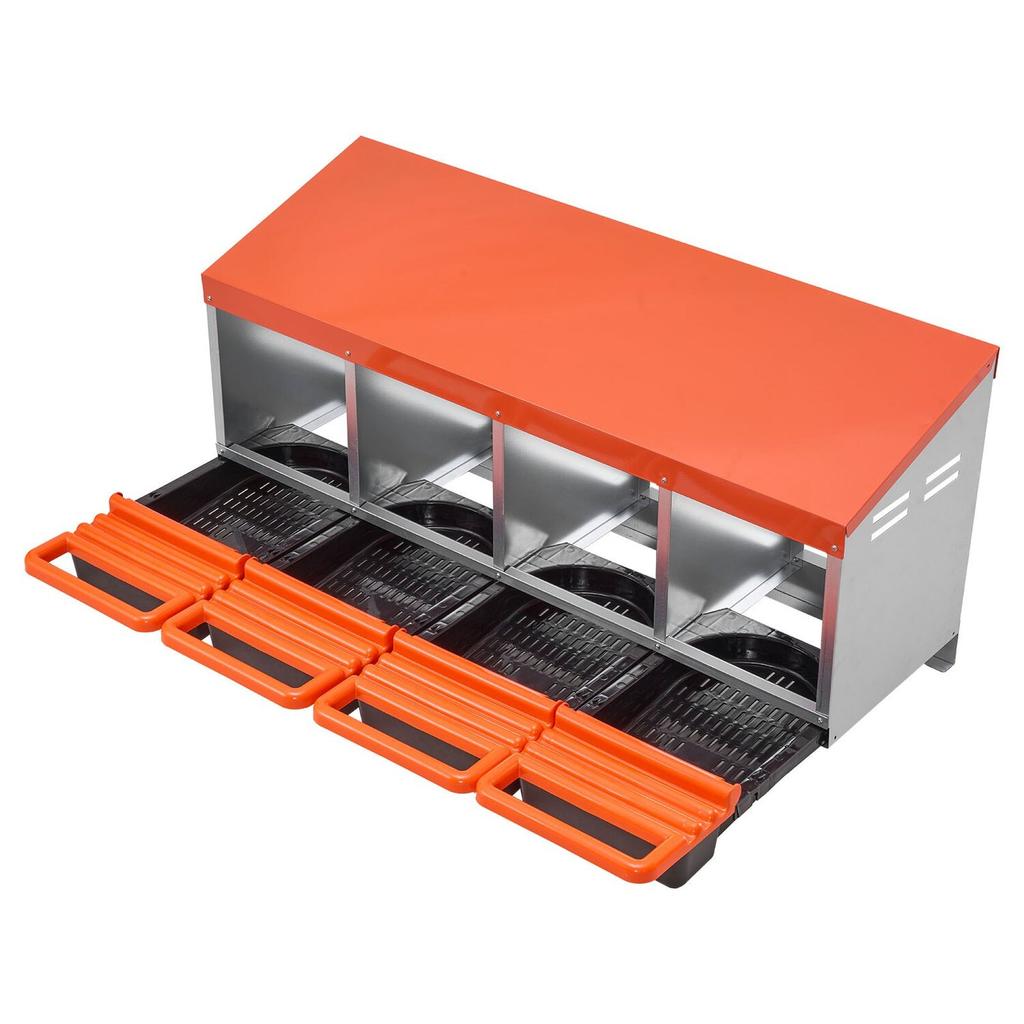 Chicken Nesting Boxes, 4 Compartments, Metal Egg Laying Boxes with Protective Collection Lids, Roll Out Nesting Box, Easy To Assemble, Ideal for Hens,