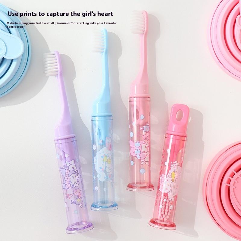 Sanrio Hello Kitty Kuromi Melody Folding Cup Wash Set Travel Storage Portable Cleaning Toothbrush 2-In-1 Toiletries