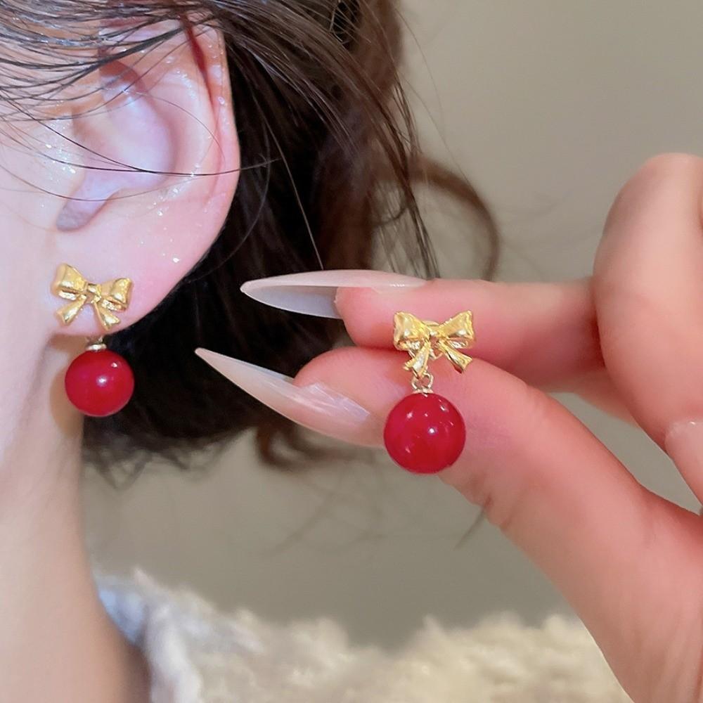 Cartoon Horse Red Pony Earrings Bowknot Horse Mascot Drop Earrings New Year Horse Earrings  Woman