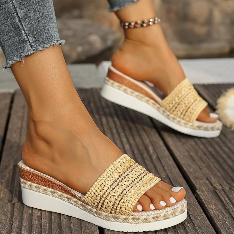 Fashion Summer Beach Pull On Wedge Slippers Women 2025 Mesh Platform Slippers for Women Solid Plus Size Woman Slides