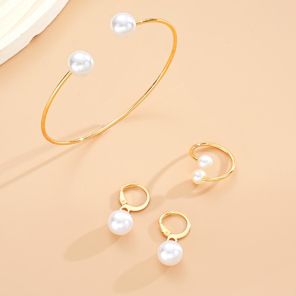 17KM 4Pcs/Set Simple Earrings Ring Bangle for Women Vintage Exquisite Gold Color Jewelry Set Female Wedding Party Jewelry Gifts
