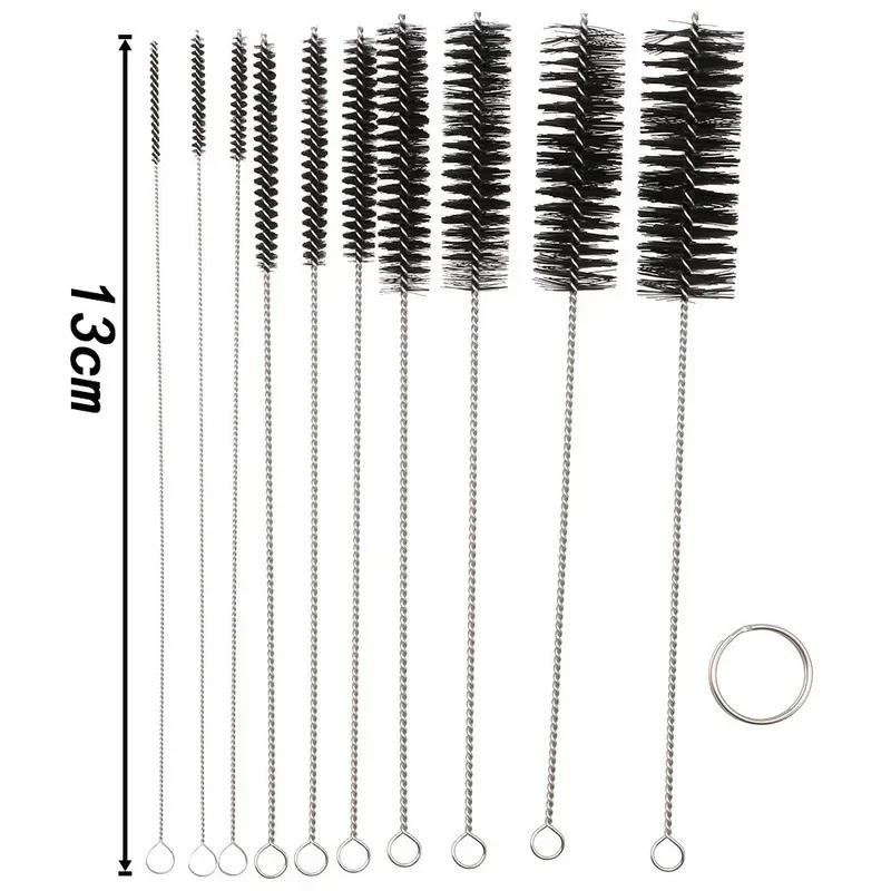 10pcs/set Multifunctional Portable Stainless Steel Household Bottle Brushes Cleaner Glass Washing Tube Cleaning Brush Set