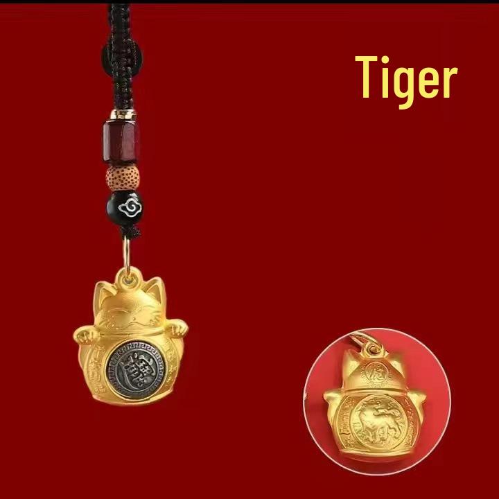Tang Teng Zodiac Lucky Cat Keychain Pendant - Dragon, Horse, Monkey Spinner Bag Charm