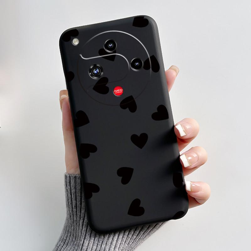 Für ZTE Nubia Focus 2 5G Hülle Z2462N Luxuriös Niedliches Herz Kaninchen Weiches TPU Silikon Matt Schwarz Handyhülle Stoßfeste Rückseite