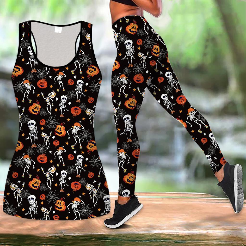 Halloween Print Yoga Outfit for Women Fashion Workout Leggings Fitness Sports Casual Yoga Set Sports Suit