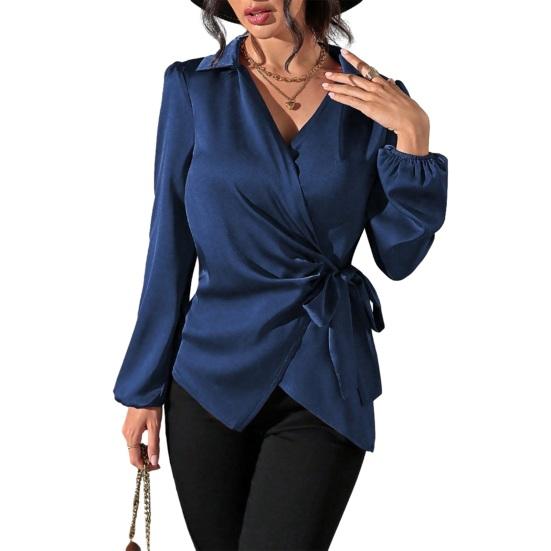 Damesblouse Kraag Lange Mouw Zijdelings Vetersluiting Taille Ontwerp Blouse Tops Slim Fit Effen Kleur Kantoor Damesblouse Feest Vakantie Kleding