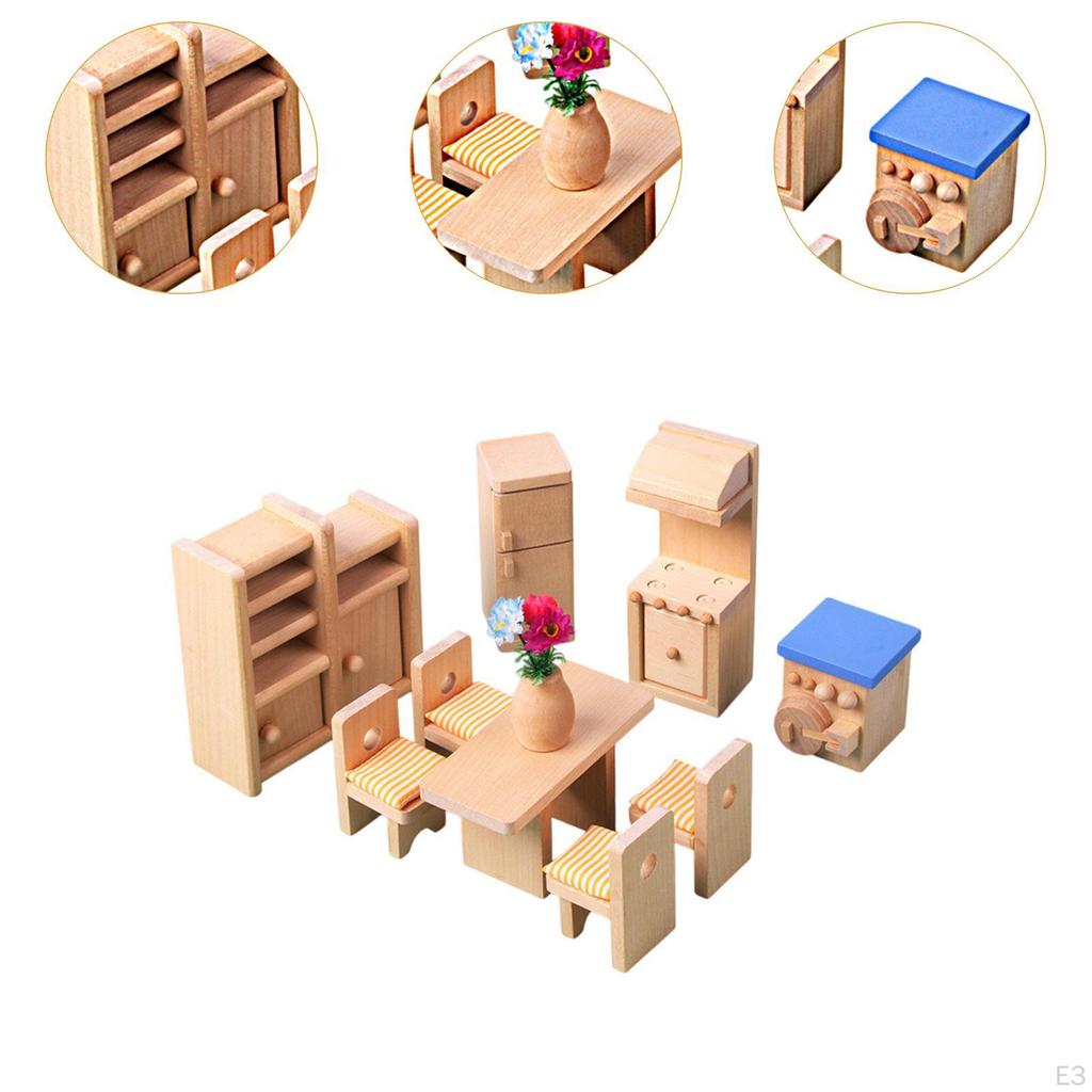 Wooden Dollhouse Furniture Set Miniature Toys Hobby Crafts Pretend Play Toy for Boys