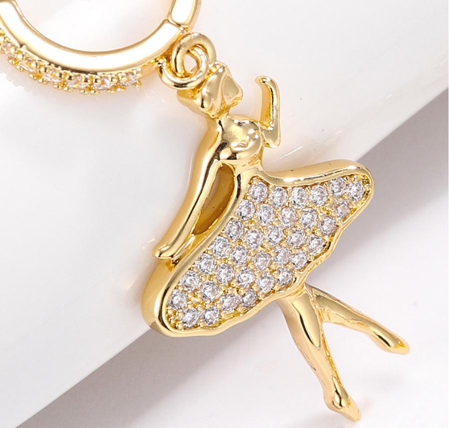 Gold Ballet Dancer Earrings for Women Elegant Crystal Ballerina Hoop Earrings Fashion Dance Jewelry Gift for Girls
