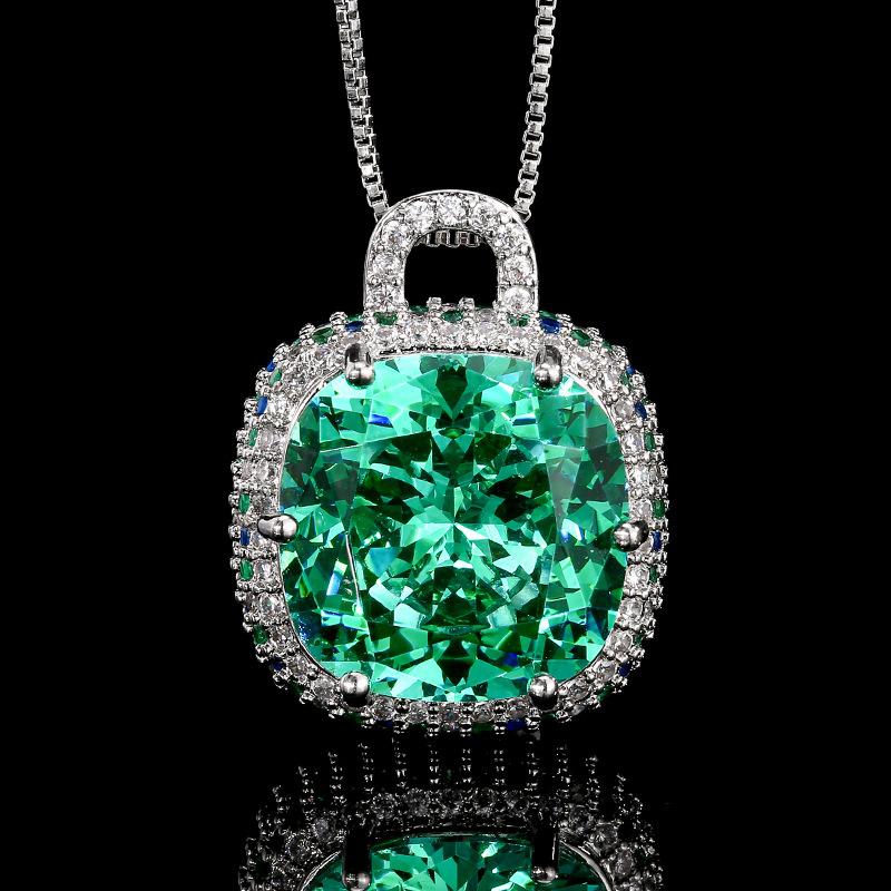 Set Necklace Ring Jewelry Retro Simulation Sea Blue Para Green Fat Square Simple Style Women'S Premium