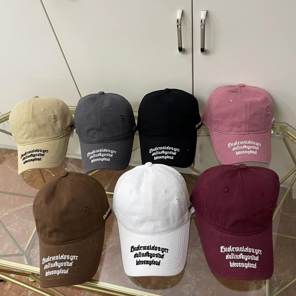 Retro Letter Embroidery Ripped Student Baseball Cap Men's Soft Top Baseball Cap Women's New Big Head Circumference Color