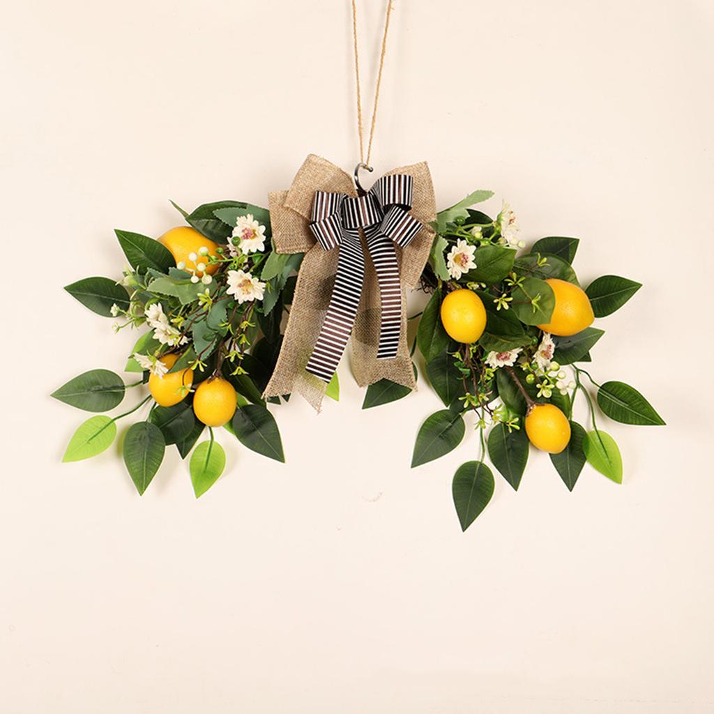 Artificial Lemon Flower Wreath Realistic 55x30cm Faux Lemon Swag for Home Door Shop Kitchen Decor