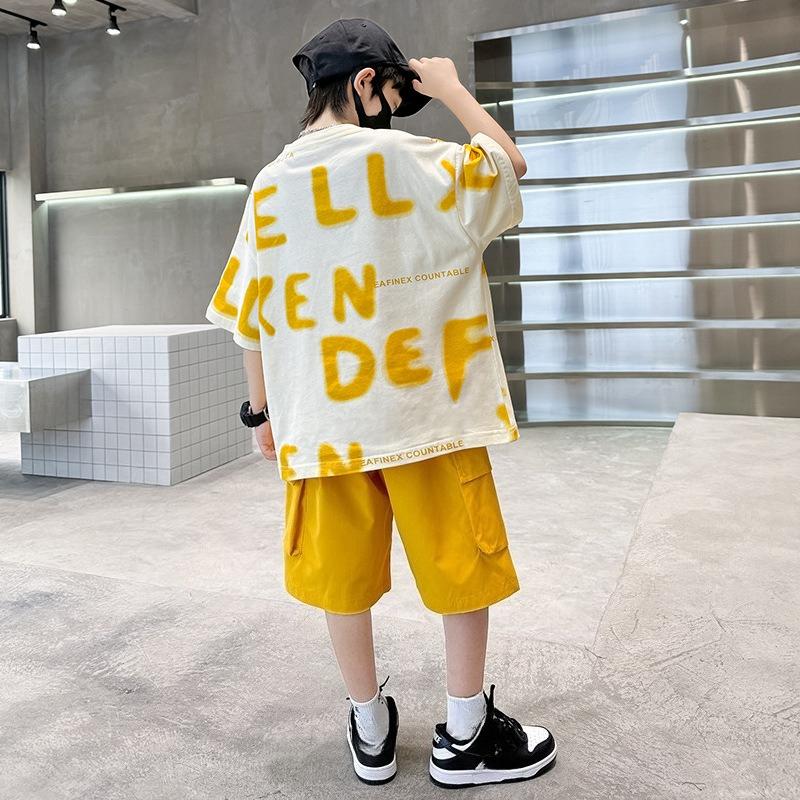 Fashion Tween Boys Summer Sets Clothing Kids Cotton T-shirt Shorts 2 Pieces Tracksuit