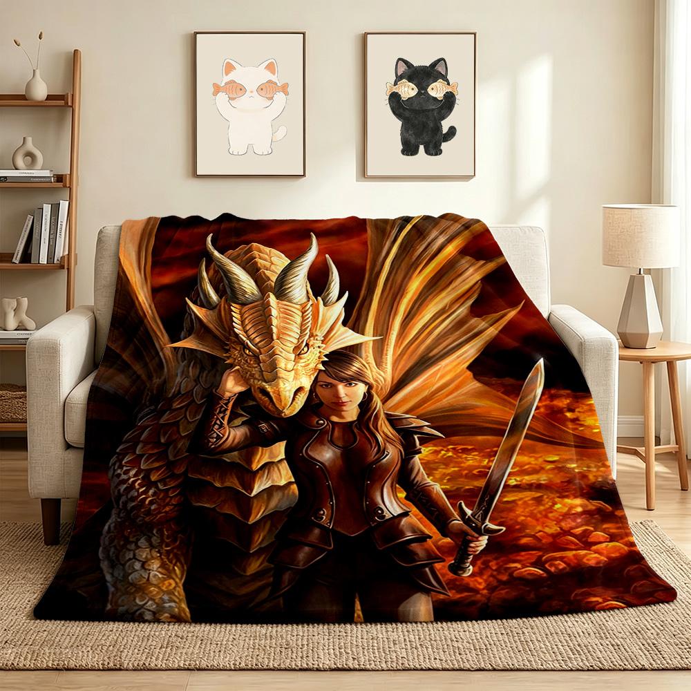 Dragon Warrior Flannel Blanket Throw Blanket Soft Warm Sofa Bed Camping Home Decor Unique Christmas Gift Cs92256