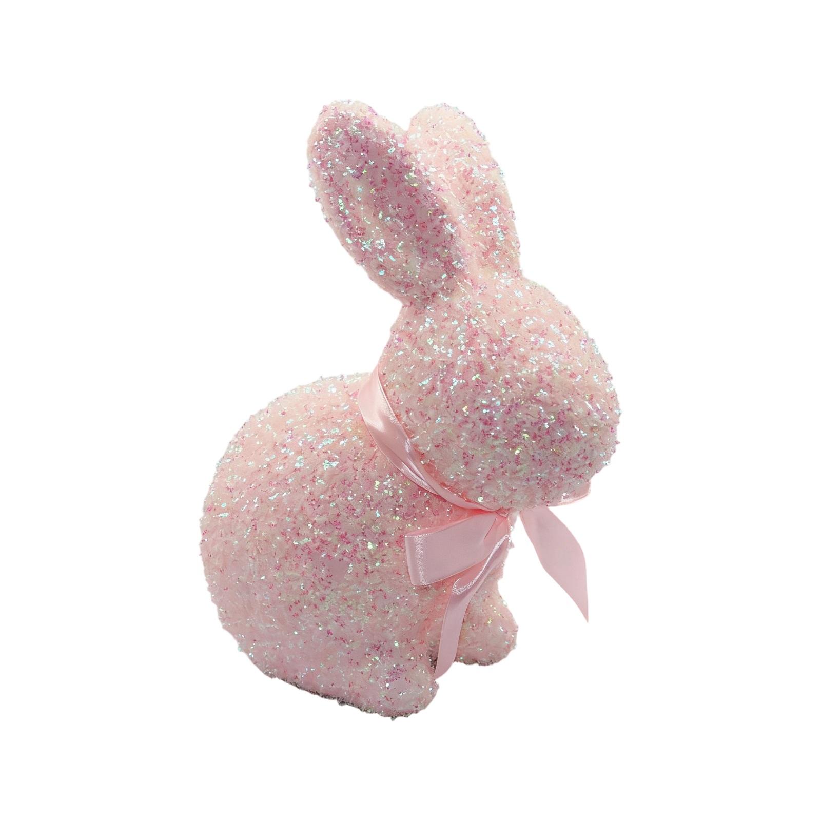 

Glitter Easter Bunny With Bow - Standing Plush Stuffed Animal, Sparkling Decorative Centerpiece For Spring & Holiday Table Decor One Size рожевий