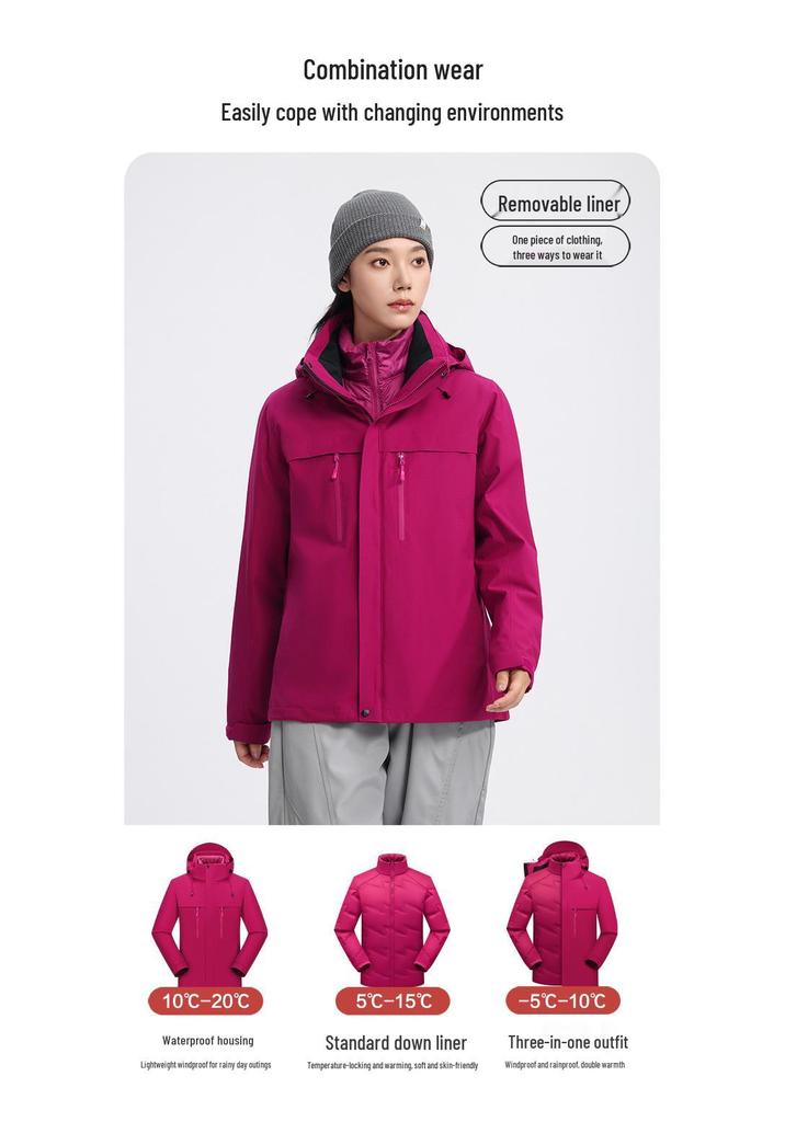 Women's 3-in-1 Down Jacket: Waterproof, Windproof, Outdoor Style for Autumn and Winter