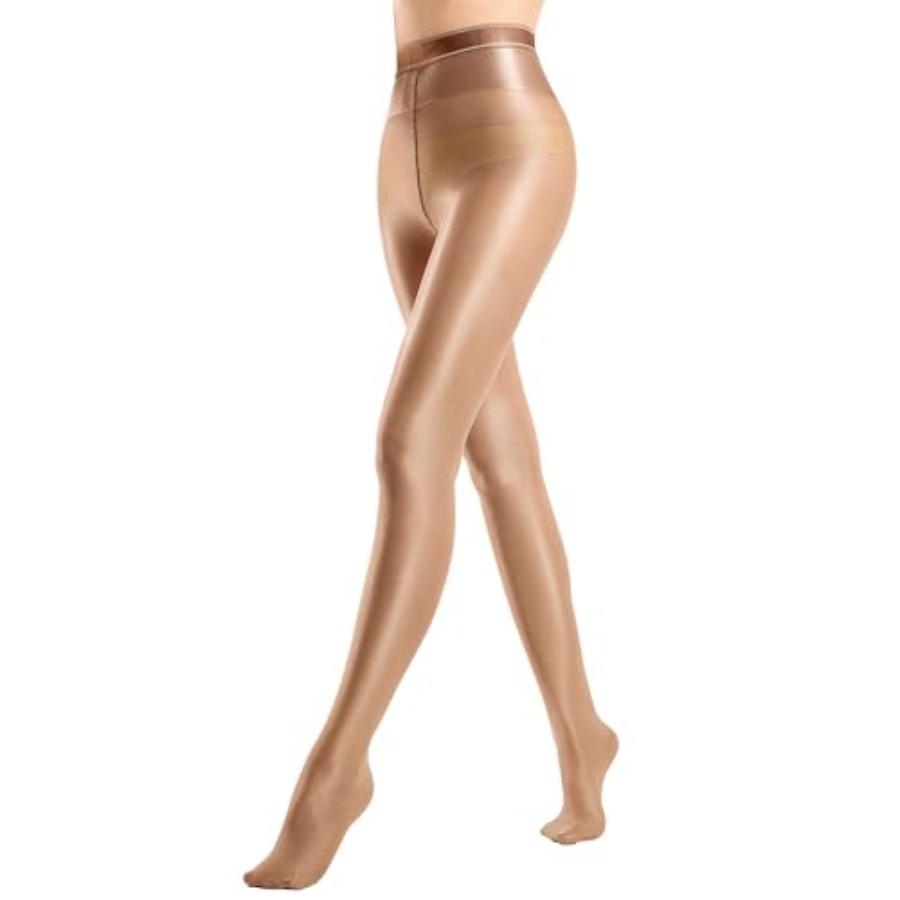 Glänzende Strumpfhosen für Damen Schimmernde Tanzstrumpfhosen 70D Öl Hoher Bund Strümpfe Jazz-Strumpfhosen beige