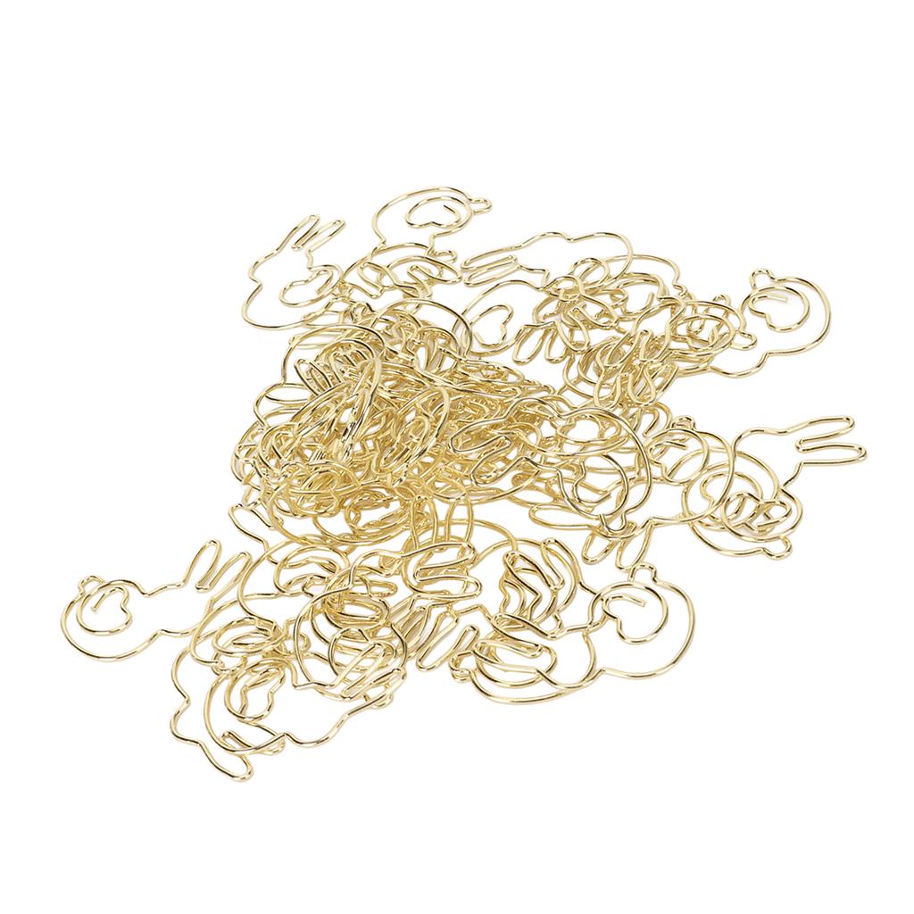 50 Pcs Rabbit Shaped Paper Clip Creative Cute Cartoon Animal Golden Page Marker File Note Clips for
