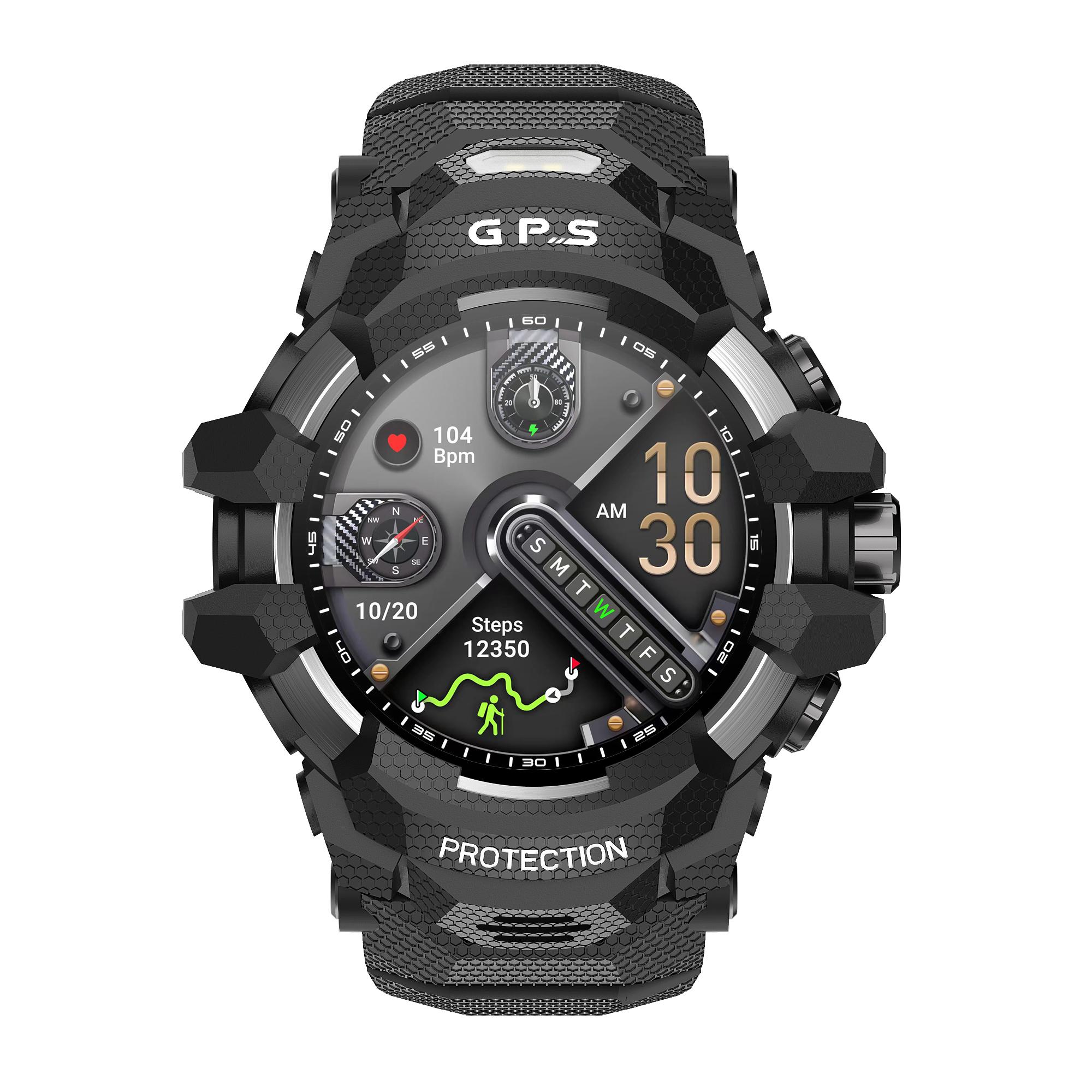 GPS Smart Watch Men 1.43   HD Screen Built-In GPS Altimeter Barometer Compass AI Voice Compatible with Android & iPhone чёрный
