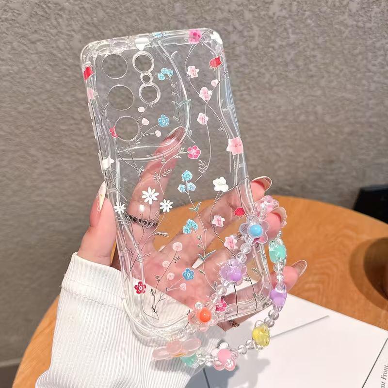 Clear Floral Leaf Chain Strap 3D Wave Case For VIVO V60 Lite Y31 V50 5G Y04 Y400 PRO Y29 Y39 Y36 5G Y7S Y9S Soft Cover Silicone