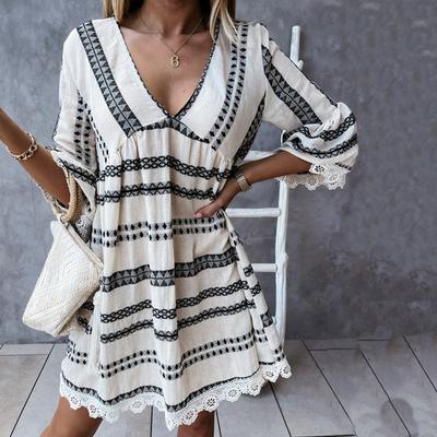 Rochie de vară cu mânecă lungă, cu mânecă lungă, cu decolteu în V, pentru femei