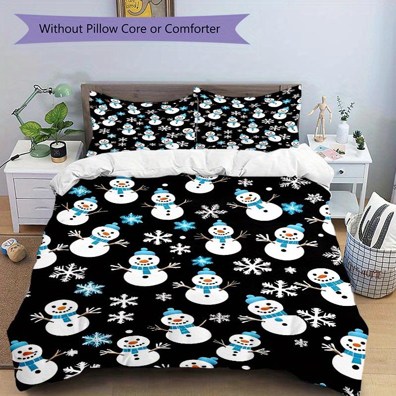 3pcs Snowman Pattern Bedding Set, Ideal for Home Use, Suitable for Bedroom Decor (1*Duvet Cover + 1/2*Pillowcases, No Core) Yy250821186