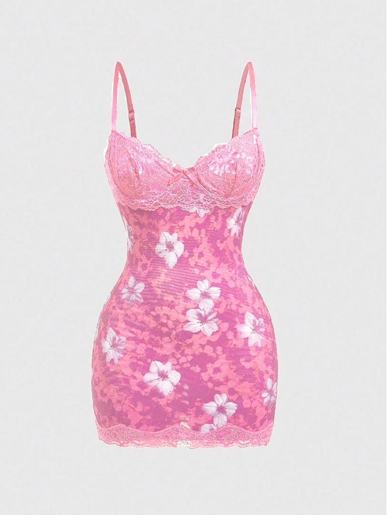 2025 Cross-border Sexy Lace Slip Dress: Waist-cinching Retro Floral Print, Backless, Hip-hugging, Ruffled Design.
