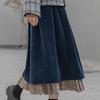 Retro Corduroy Women's Autumn Winter A-Line Midi Skirt Stylish Niche Plaid Color-Block Knee-Length Skirt