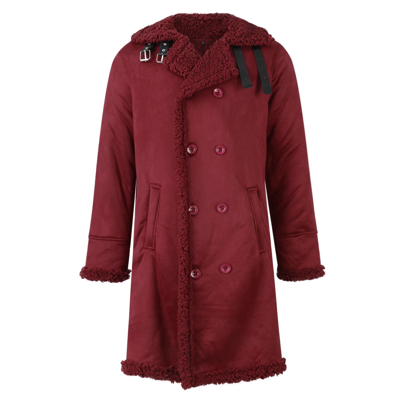 

Мужское утолщенное пальто с длинными рукавами, флисовая куртка из искусственной кожи, верхняя одежда M винный