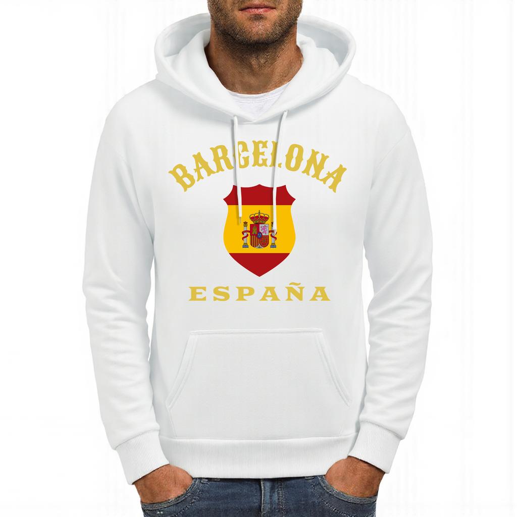 Barcelona España Badge Printing Hoodies Men Fleece Oversized Streetwear All-Match Pocket Hoody Autumn Casual Male Clothing