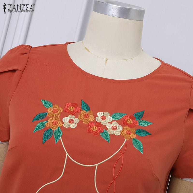 ZANZEA Women Casual Round Neck Short Sleeve Print Dress