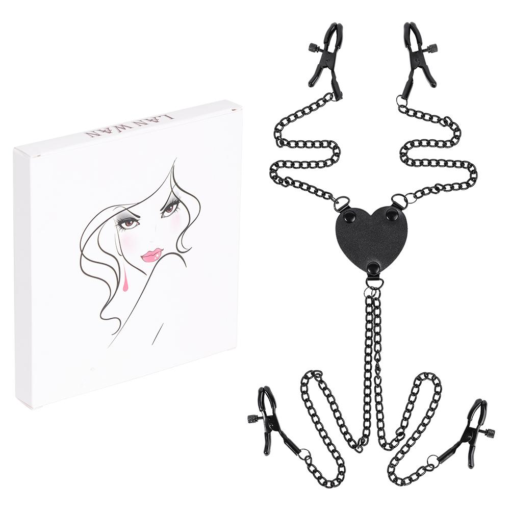 Metal Nipple Clamp with Chains Hearted-Shape Black Nipple Clips Adjustable Breast Clip Adult Sex Toys for Women and