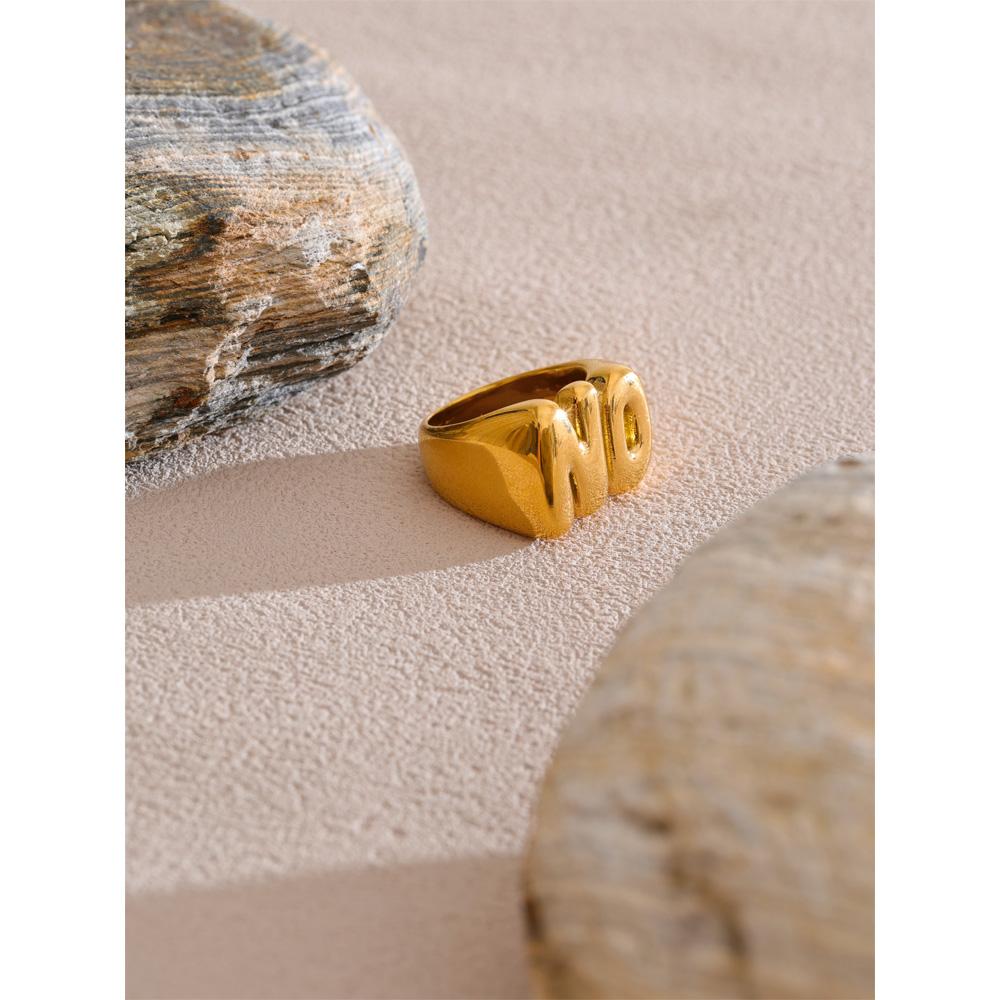 Eetit Size:678 High Quality Stainless Steel Metal ”ON“ Letter Cast Ring 18K Golden Plated Texture Popular Daily Finger Jewelry