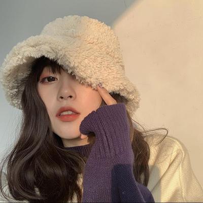 Unisex Harajuku Bucket Hat Solid Color Men Fishing Fisherman Hat Autumn Winter Lamb Wool Outdoor Warm Panama Cap for Women