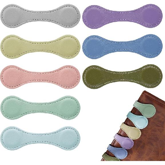 8 Pcs Leather Magnetic Bookmarks,Retro Magnetic Bookmark Holder,Double-Sided Magnetic Buckle for Wallet,PU Leather Bookmark Gift Suitable for Reading