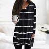 Womens Tops V-neck Long Sleeve Blouses Casual Mid-length Shirts Fashion Print Tunic Tops With Pockets