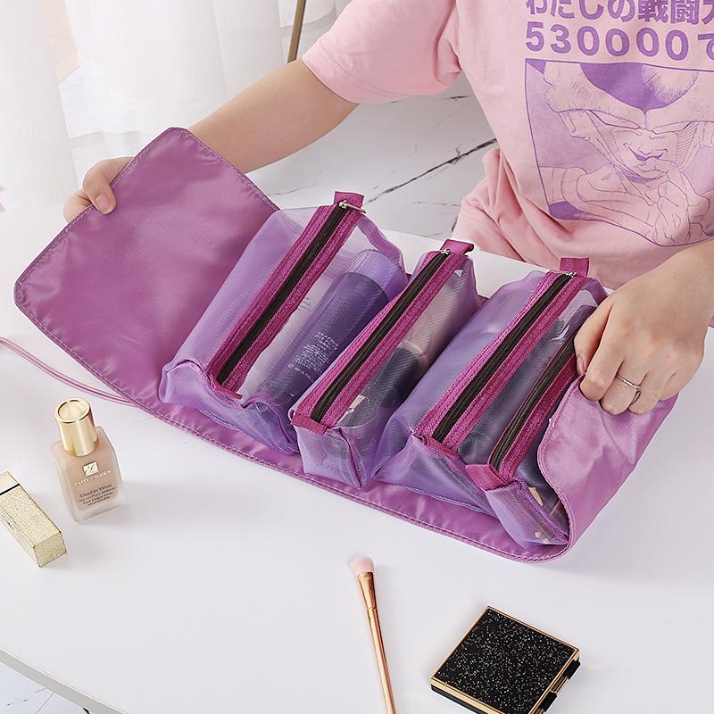 4-In-1 Cosmetic Bag Portable Removable Large Capacity Wash Bag Waterproof Travel Mesh Cosmetic Storage Bag
