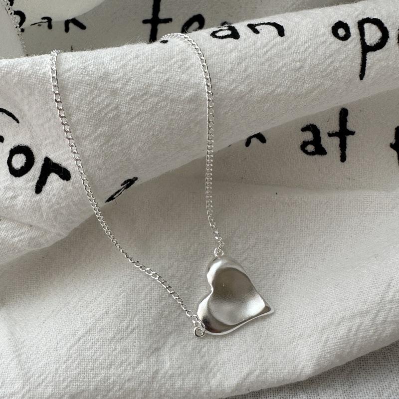 S925 Sterling Silver Niche Design Matte Love Necklace Retro Simple Basic Personalized Collarbone Chain
