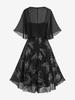 Rosegal Plus Size Silver Stamping Glitter Butterfly Printed Crossover A Line Cami Dress with Chiffon Textured Cape Cloak